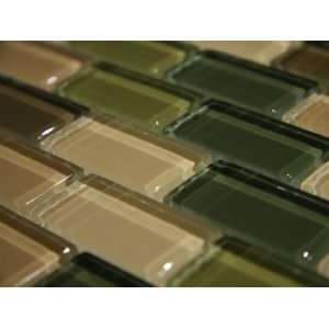  Forest Green 1x2 x 8mm Polish Glass Mosaic Tile Blend 