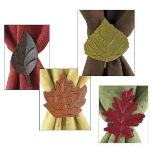 Autumn Fall Leaves Leaf Shaped Assorted Napkin Rings Set of 4  