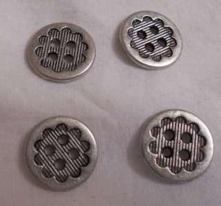 Wide Flat Back Metal Four Hole Buttons (10)  