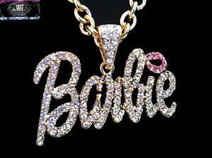Nicki Minaj 2 Famous Iced Out Necklace Barbie Gold/Clear  