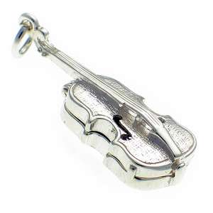 Sterling 925 Silver Charm Double Bass Cello Opening to Oil Can + Split 