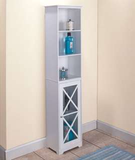 Bathroom Furniture Tall Narrow Organization Storage Cabinet WHITE 