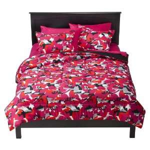 Twin XL Bed in a Bag Comforter Set Vibrant Red & Pink Flowers Sheets 