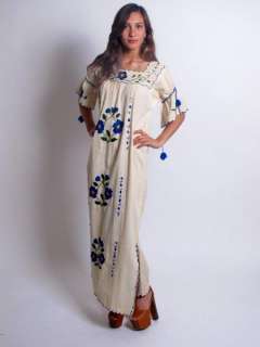   ETHIC EMBROIDERY MEXICAN FESTIVAL BOHO MAXI DRESS BELL PUFF SLV  