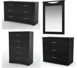 NEW 4pc Modern Black Dresser/Chest/Nightstand & Mirror Bedroom Set 