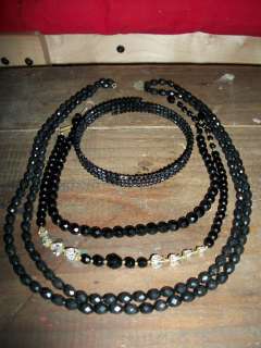 Black Jewelry Necklace Lot Vintage Fashion Costume Estate Heavy 