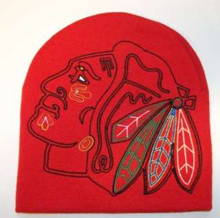 CHICAGO BLACKHAWKS NHL RED LARGE LOGO KNIT BEANIE HAT  