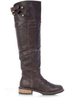   Casual Stylish Knee high Buckled Riding Boot sz brown relax01  