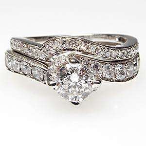 Estate Diamond Engagement Ring Bridal Set Solid 14K White Gold Swirl 