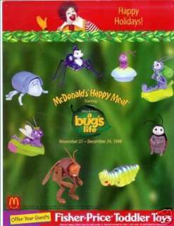 MIP 1998 McDonalds Bugs Life Mint Set   Lot of 8  