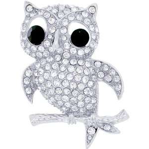  Silver Owl Austrian Crystal Bird Pin Brooch Jewelry