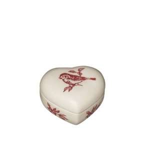   Red Bird Toile Heart Shaped Covered Boxes (2) Patio, Lawn & Garden