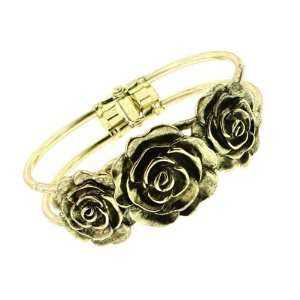  Vintage Brass Rose Cuff Bracelet Jewelry