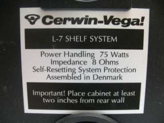 Cerwin Vega L 7 Speakers ~ PAIR ~ 2 Way ~ 75 Watts  