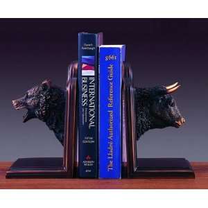  Bronze Plated Resin Bull & Bear Bookends Set Sculputure 