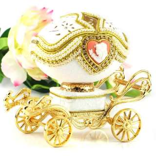 Handcraft Decorated Fancy Goose Egg Music Jewelry Box G  