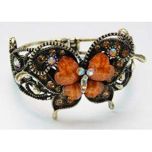   Inspired Orange Heart Love Topaz Crystal Rhinestone Butterfly Bracelet