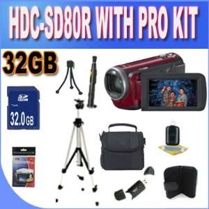  HDC SD80R HD SD Card Camcorder (Red) w/32GB SDHC Memory + SDHC 