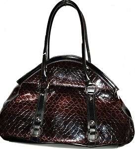   & Black Patent Leatherette Clam Shell Opening Shoulder Handbag/Purse