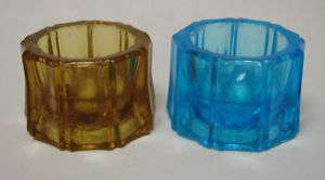 BLUE & AMBER PANELLED OPEN SALT CELLAR DISH US GLS 1910  