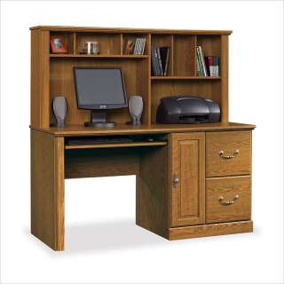   Hills Large Wood Computer Desk with Hutch in Carolina Oak [238765