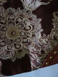 ISABELLA FIORE~Dressy Boho Metallic Floral Embroidery~Studs Leather 