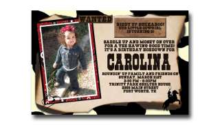   Western Cow Print Cowboy Birthday Party Invitations cards  