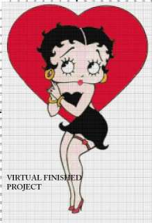 Betty Boop w Heart Cross Stitch Pattern  