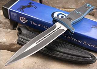 Colt Boot Dagger Knife Black & Blue G 10 Double Edge Blade Brand NEW 
