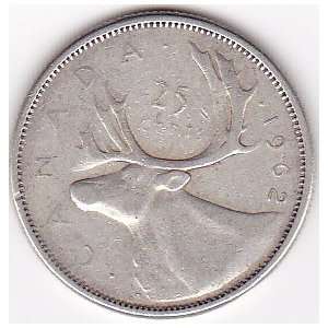  1962 Canada 25 Cent Silver Coin 