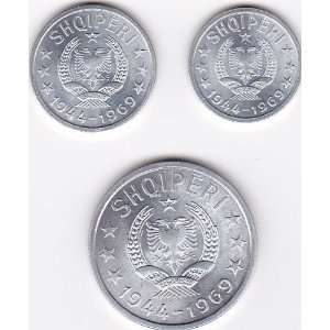   Albania 1944 1969   5 & 10 Qindarka and 1 Lek Coin (Set of 3 Coins