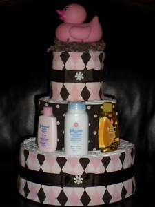 Pink & Brown Diaper Cake for a Girl  