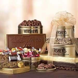 HERSHEYS Personalized Bronze and Gold Deluxe Tower CHOCLATE GIFT SET