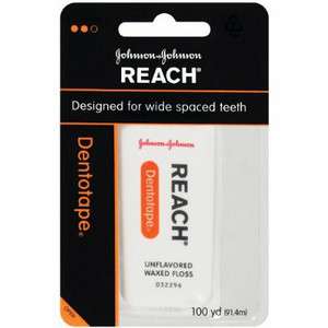 New JOHNSON Reach Dentotape Dental Floss Wide Unflavored   100 Yard 