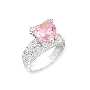  Sterling Silver Pink Rose Cubic Zirconia Heart Ring 