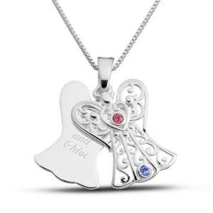    Personalized Sterling 2 Birthstone Angel Necklace Gift Jewelry