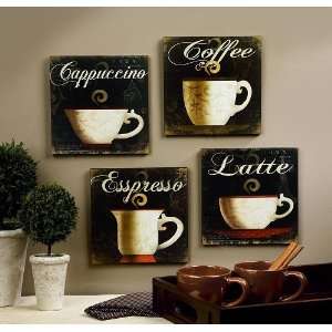  Set of 4 Coffee Themed Wooden Wall Plaques