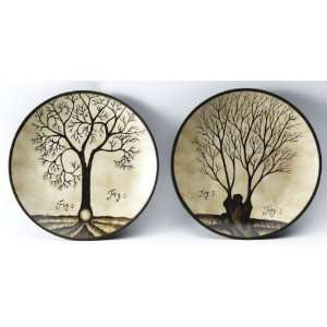 Winter Tree Decorative Wall Plate Plaques Set of 4 