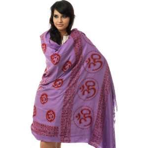  Purple Sanatana Dharma Prayer Shawl with Large Printed Om 