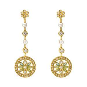  Masriera Art Nouveau Enamel & Diamond Long Drop Earrings Jewelry