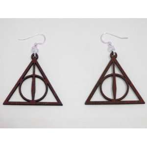  Cherry Red Harry Potter Deathly Hallows Wooden Earrings 