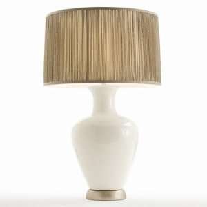  Erin White Porcelain Lamp with Olive Gray Shirred Pleat 