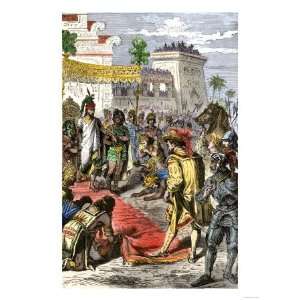  Meeting of Hernando Cortes and Aztec Emperor Montezuma II 