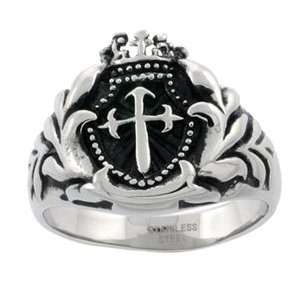  Stainless Steel 9/16 ( 18 mm ) St. James Cross Mens Ring 