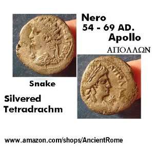  NERO. SNAKE. APOLLO. LARGE SILVER TETRADRACHM. Alexandria 