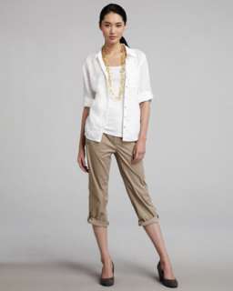 Linen Blouse, Organic Cotton Tank & Twill Cuffed Capri Pants, Womens