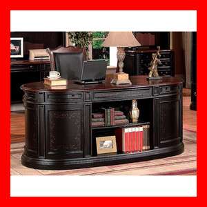   Rococo Black Solid Wood Executive Desk w/ Chair 2 Pc Set Furniture