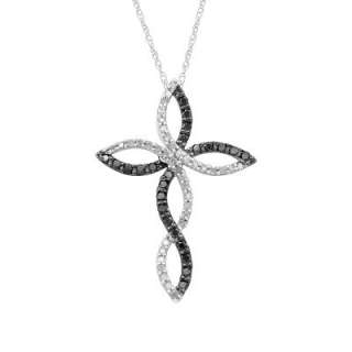   White Gold 1/3 ct. T.W. Black and White Diamond Infinity Cross Pendant