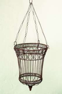 Antique Brown French Wire Garden Flower Hanging Basket  