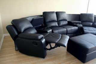 Home Theater Seating Curved Row of 4 Black Set   Click Image to Close